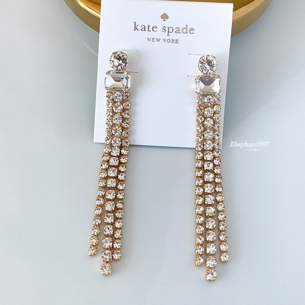 Kate Spade Crystal Rhinestone Tassel Drop Earrings Long Chandelier Earrings